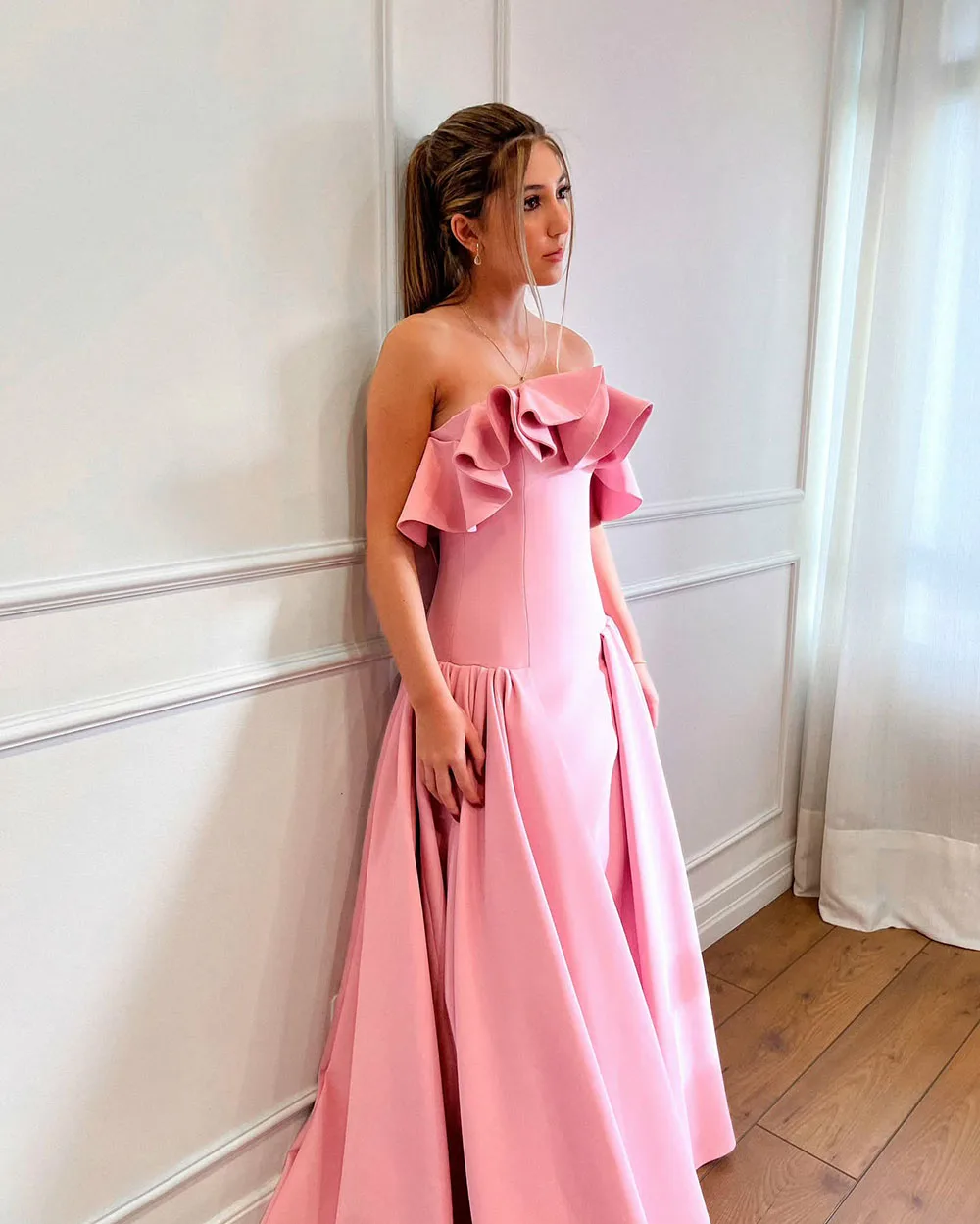 Customized Elegant Hot Pink Prom Dress 2025 Ruffle Strapless Ball Gown Graduation Party Occasions Dress Layered Formal Gown
