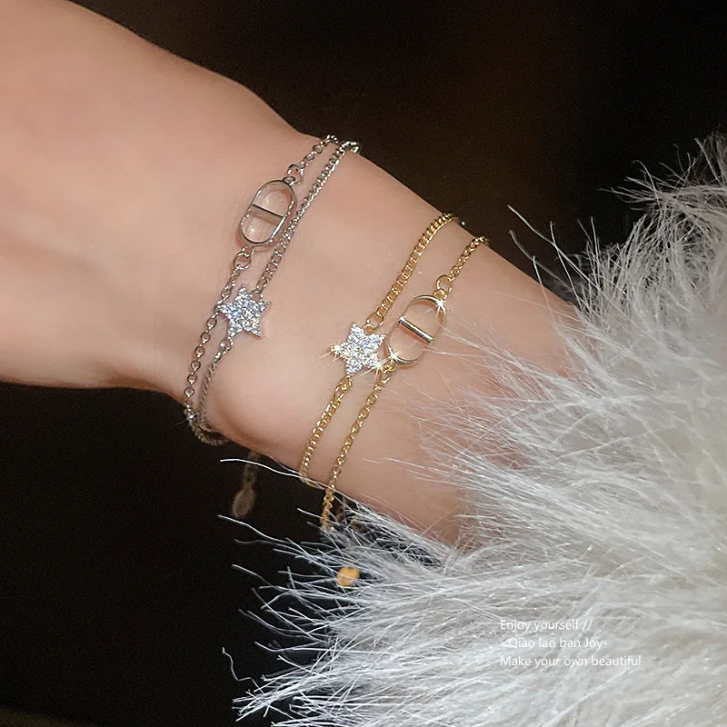 

Zircon Star Pig Nose Double Layer Bracelet - Luxury Elegant Unique Design, Fashionable Daily Office Jewelry for Women