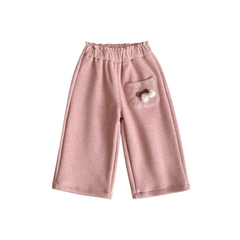 Girls Pile Pants Autumn and Winter Wear One-piece Velvet Casual Pants for Baby Girls with Thick and Warm Wide-leg Pants