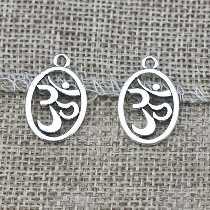 Hot selling 12 Pieces/Lot 22mm*14mm Antique Silver Plated religious charms OM charm for OM pendant jewelry making