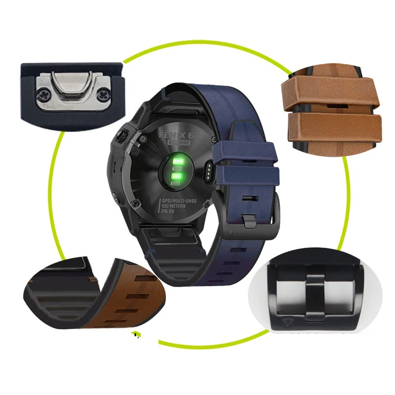 Correa de cuero de 22mm para reloj inteligente Garmin MARQ Series / Epix / Instinct / Approach S60 S62, pulsera deportiva para exteriores