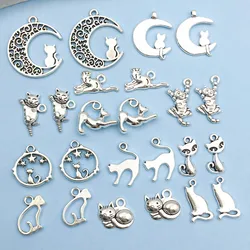24Pcs Antique Silvery Alloy Pendant Animal Cat Charms Use For Jewelry Making Findings Crafting Accessory For DIY Necklace Bracel