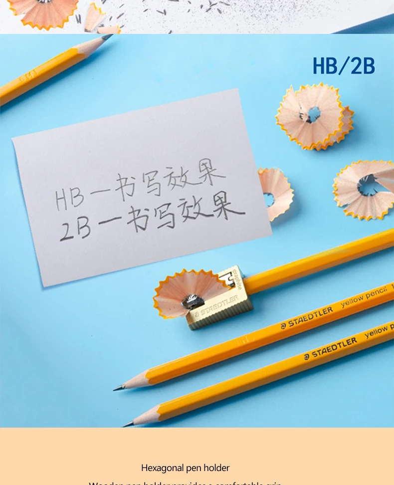 12-teiliges deutsches STAEDTLER Holzbleistift-Set 2B HB zum Schreiben, Malen, sechseckiger Stifthalter, Büro, Schulbedarf – Detail 3
