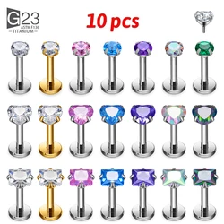 10Pc G23 Titanium Labret Lip Piercing Stud Internally Threaded Zircon Ear Stud Helix Cartilage Tragus Body Piercing Jewelry