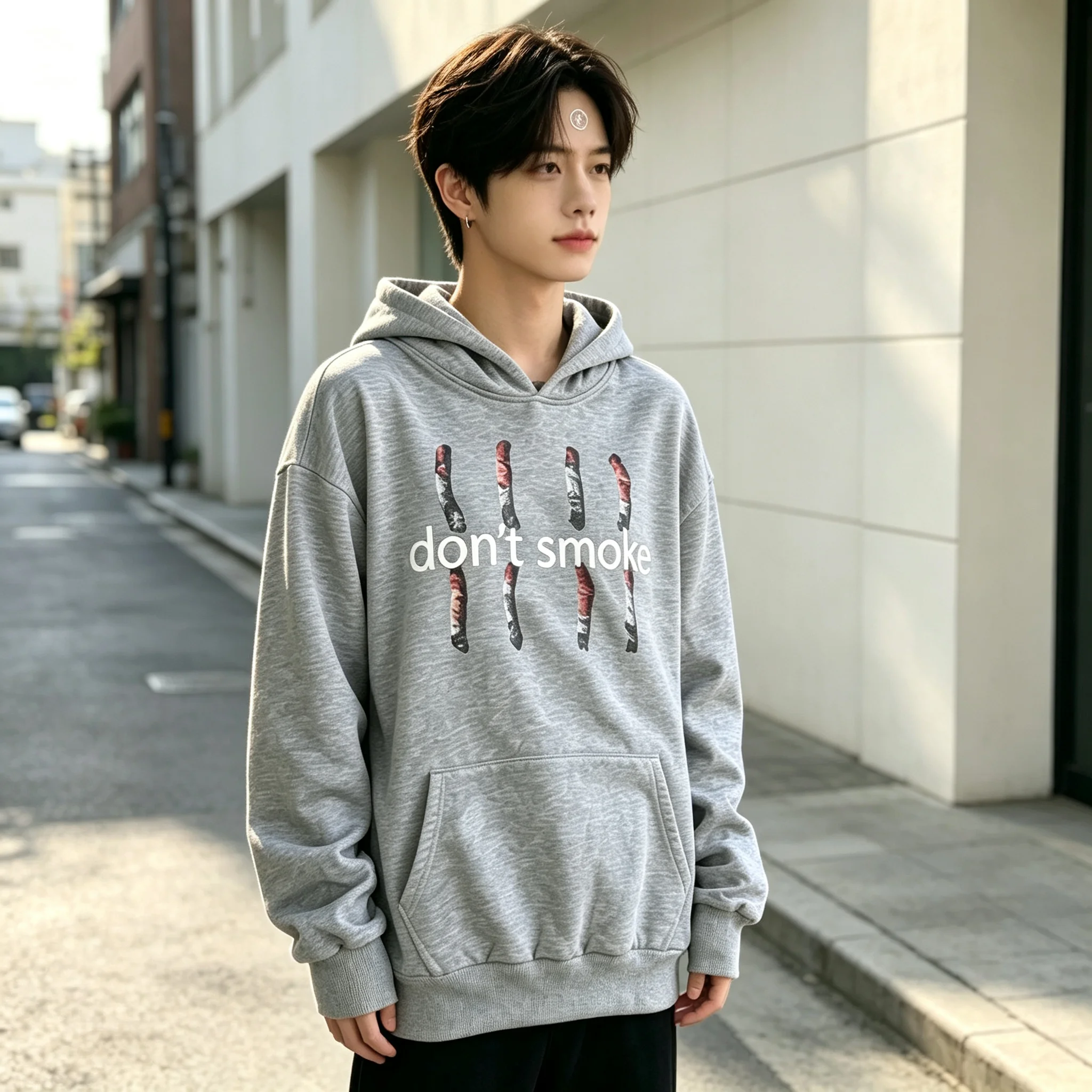 Y2K Gray Sports Hoodie Retro Smoke Print Sweater Men Women New Fashion Vintage Classic Hip Hop Streetwear Clothing Loose Jacket