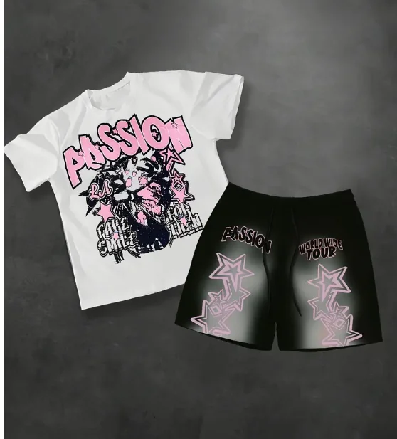 

2025 Summer Hot Selling 3D Printed Polyester Short Sleeved T-shirt Shorts Set Fashionable Casual Breathable Set Women's Clothing