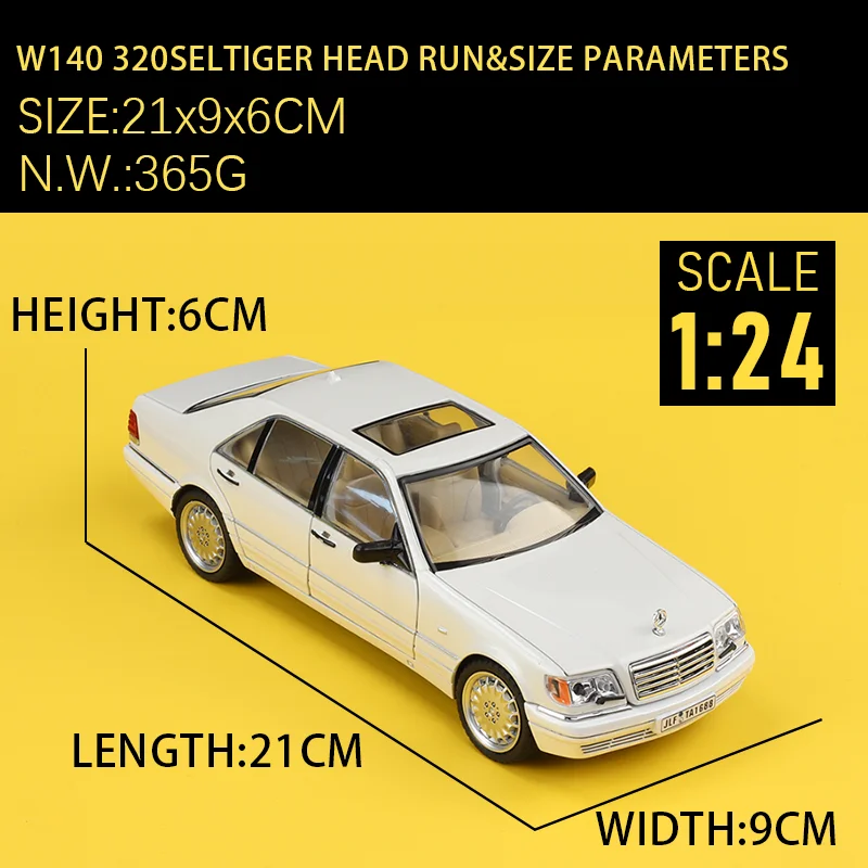 1:24 limuzyna Benz W140 320SEL Model samochodu zabawka chłopiec odlewany Metal pojazd Hot Wheels kolekcja światła dźwiękowego jeden kawałek