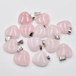 Wholesale 20mm 24 50pcs/lot Heart Pendants Charms Natural stone Rose quartz For DIY Jewelry Making Women Gift free shipping