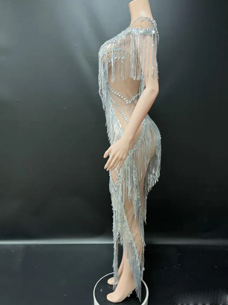 High quality rhinestone tassel irregular elastic dress 2026 new fashion custom women's clothing