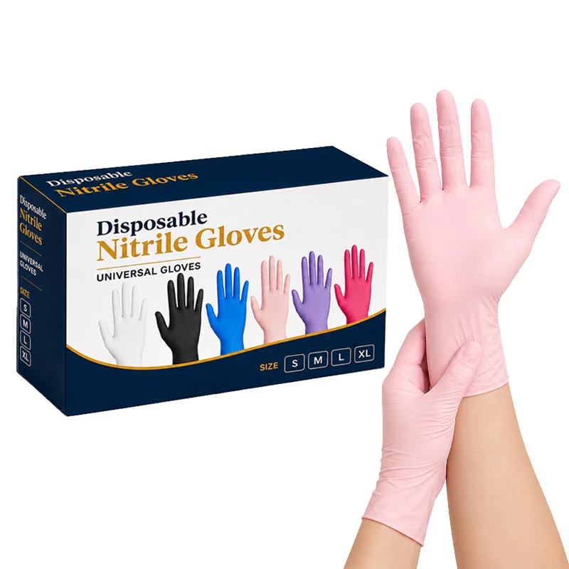 50PCS Nitrile Gloves Light Pink Powder‑Free Disposable Flexible Handwear for Beauty Hair Salon  Home Cleaning Tasks