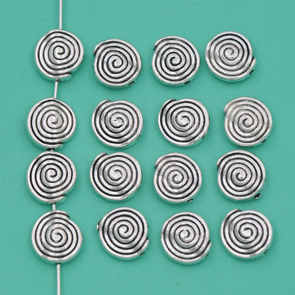 20pcs Antique Silver Flat Round Spacer Swirl Beads 10.8x11.5mm Double Sided Metal Disc Jewelry Making L601