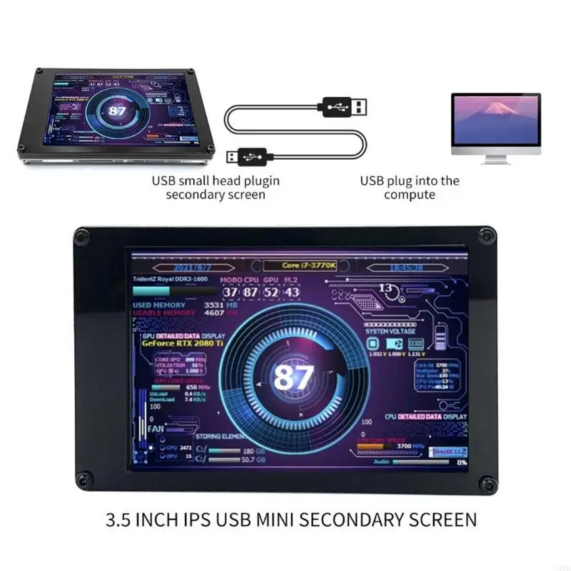 Fotografia 4: computador G8DB para mini case ITX 3,5 polegadas IPS Tipo C Screen secundária CPU GPU