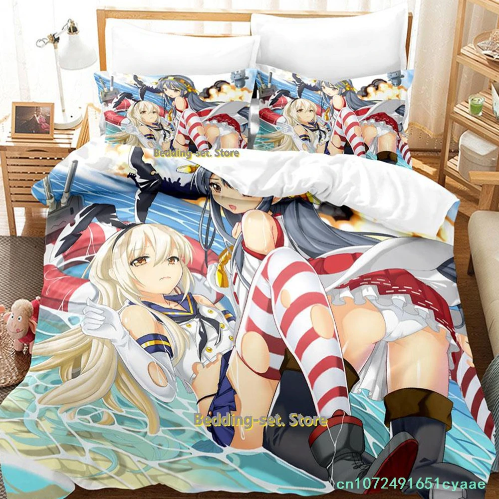New Kawaii Kantai Collection Bedding Set Single Twin Full Queen King Size Bed Set Adult Kid Bedroom Duvetcover Sets Anime Bed