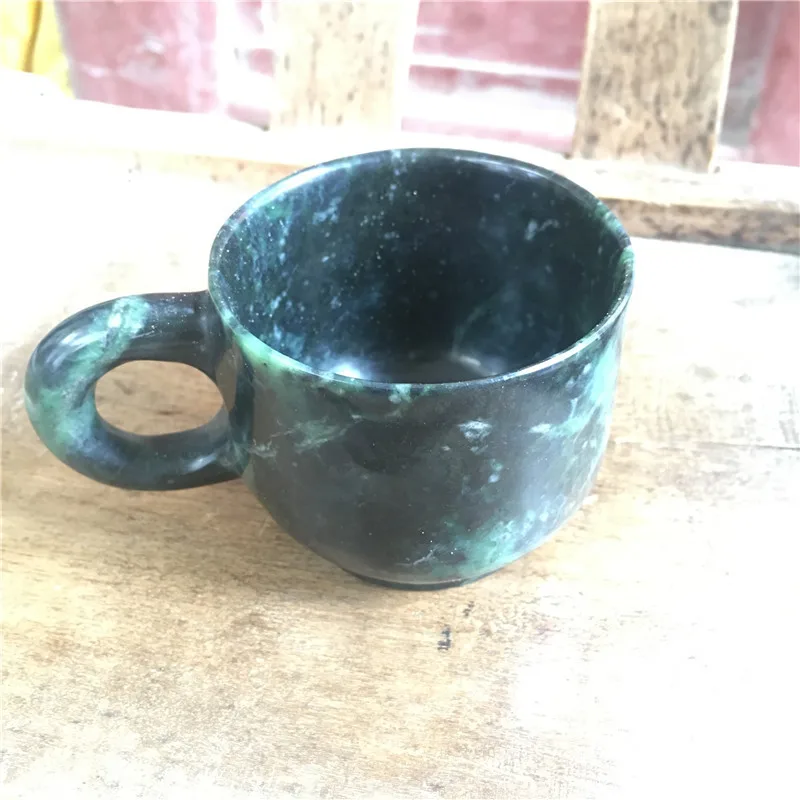 Natural Green Jade Teacup Mug Tibetan Medicine King Stone Magnet Health Gongfu Teaware Jades Milk Coffee Mugs Cup With Handle