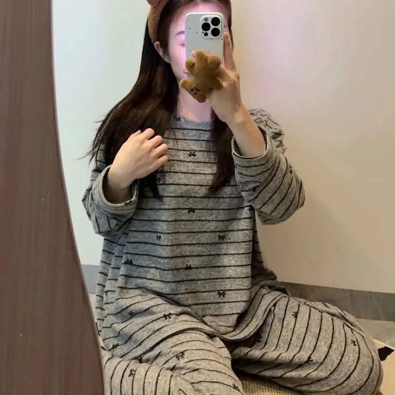 

Женские пижамные комплекты для сна, студенческие весенне-осенние брюки с длинными рукавами, одежда для сна с принтом, повседневная домашняя одежда, новые товары