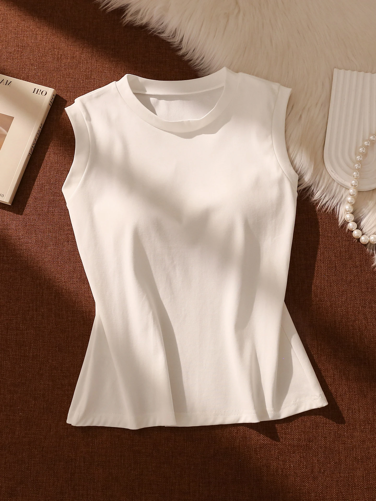 

Белый повседневный сексуальный жилет Pure Desire Lazy Sle круглый жилет Ne Svel Топ Универсальный модный для поездок на работу Полиэфирная ткань