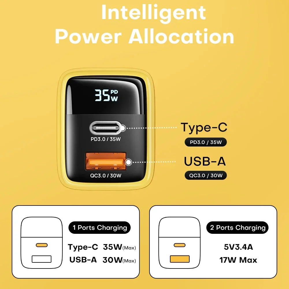 35W USB C 충전기 Gan 고속 충전기 유형 C PD3.0 QC4.0 PPS 전화 빠른 충전기 IPhone 15 14 Pro Max Samsung S23 S22 태블릿