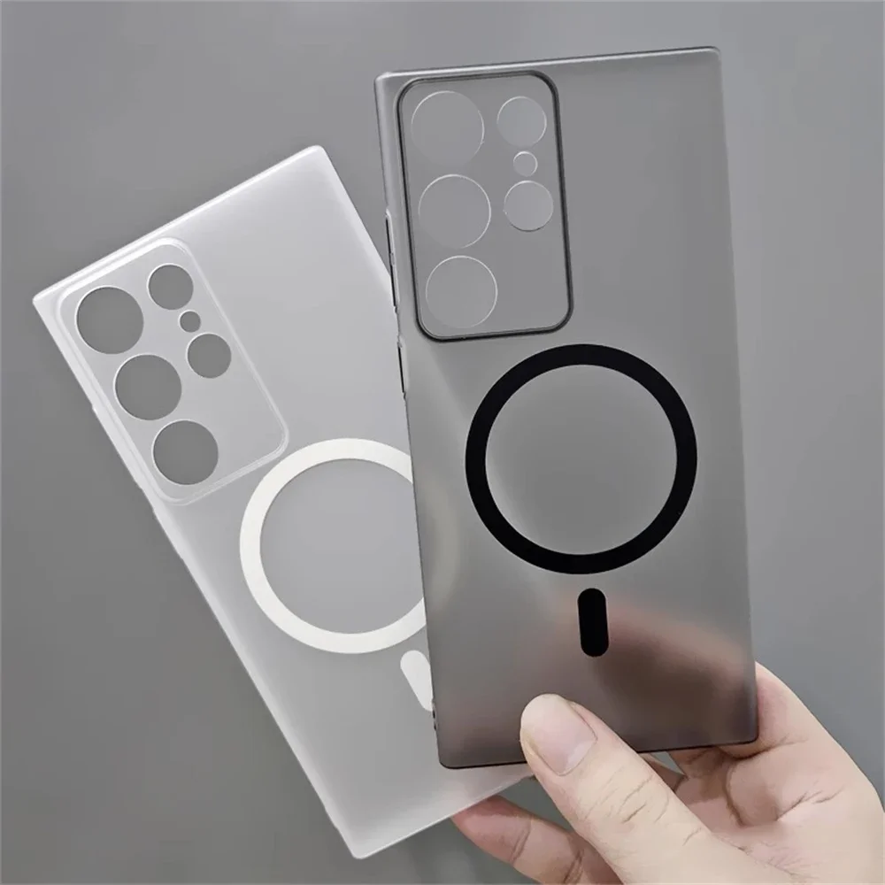 1.0mm ultra fino fosco translúcido magnético caso de carga sem fio para samsung galaxy s25 ultra s24 plus s23 + pc duro fino capa
