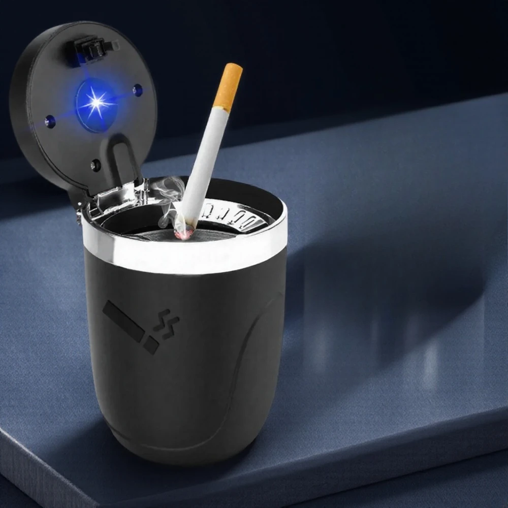 

Portable LED Car Ashtray Stainless Steel Smoke Proof Cigarette Holder Auto Accessories for Driving Comfort