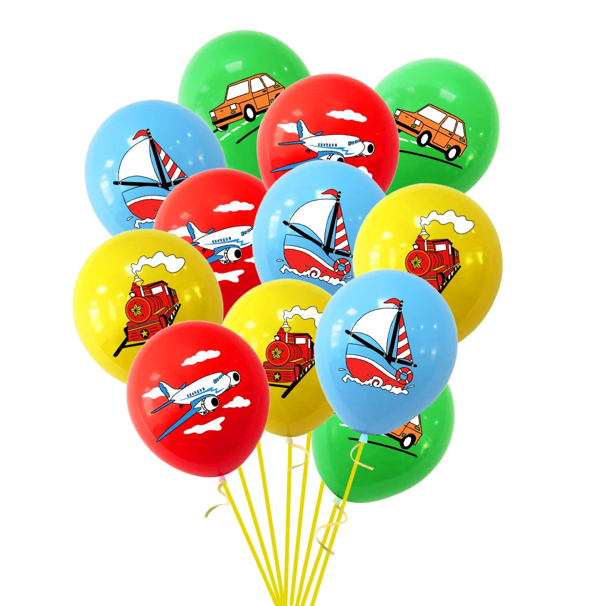 Transportation Latex Balloon Set, Birthday Party Decoration, Aircraft, Train, Ship, Car, Boy\'s Favor, 12inch