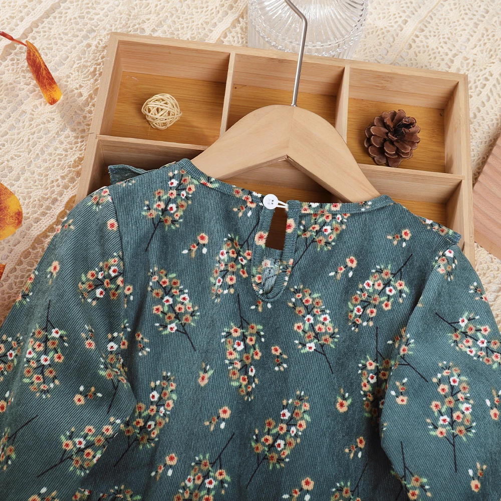 النسخة الكورية من الترفيه الريف نمط الفتيات الخريف جديد تكدرت زهرة طباعة فستان بكم طويل ملابس الموضة للأطفال #3