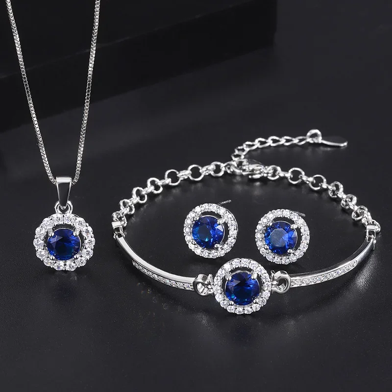 

Charms Sapphire Gemstone Crystal Earrings 2024 Trend New Necklace Luxury Bracelet Women's Jewelry Vintage for Girls Anniversary