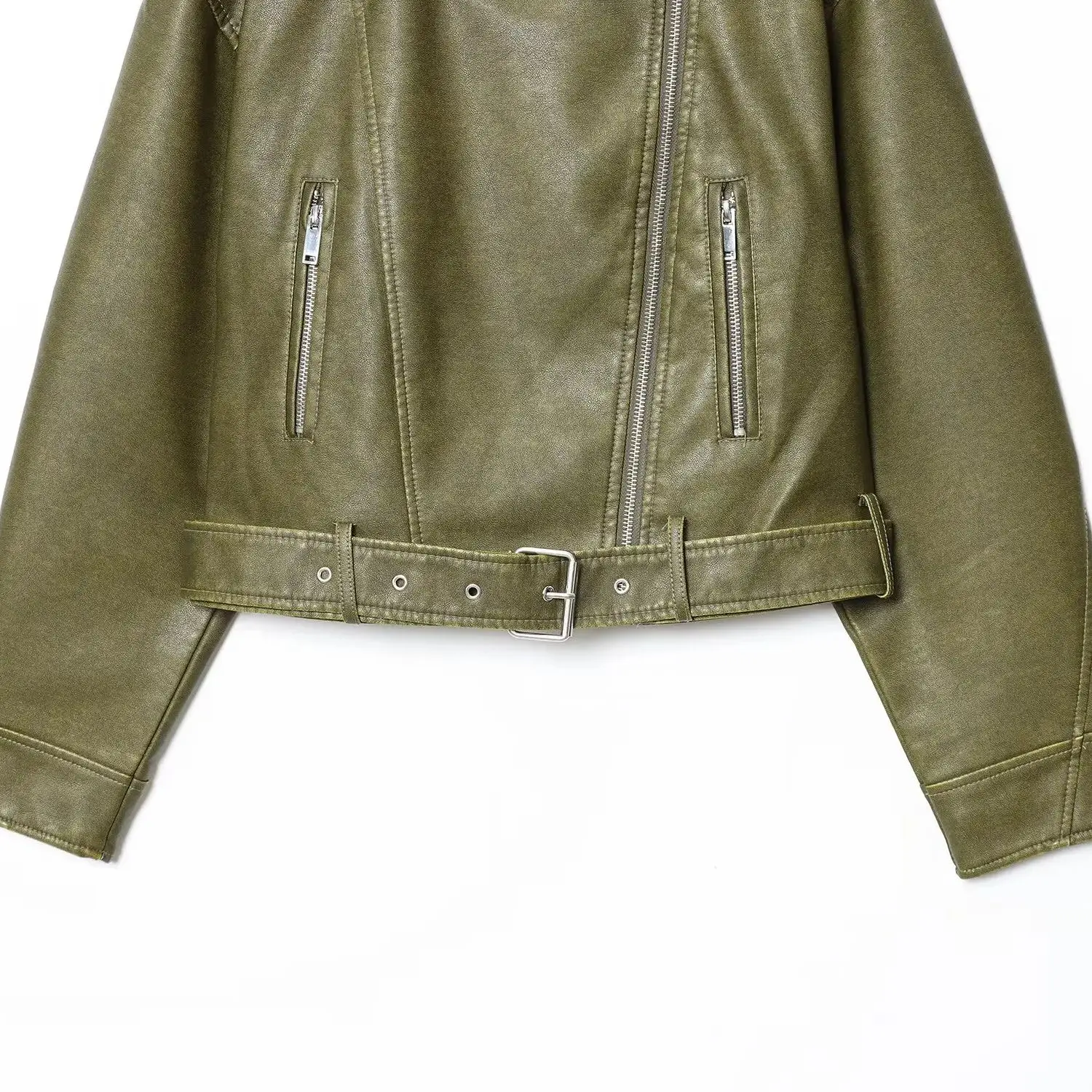 DiYiG  Women 2025 Autumn New Fashion Faux Leather Jacket Retro Long Sleeve Chic Lapel Zipper Loose Coat Outerwear Mujer