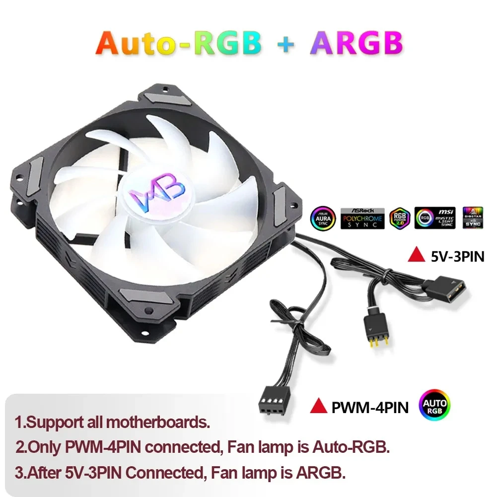 Wovibo-Ventilador de refrigeración para CPU, dispositivo RGB ARGB de 120mm para radiador Intel LGA 115X 1200 1700 2011 X79 X99 AMD AM4