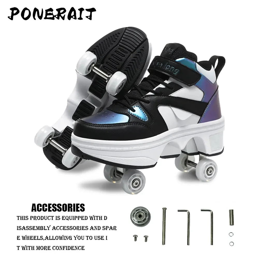 Boys High Top 4 Wheel Roller Shoes Fashion Unisex Automatic Pop-up Sneakers With Wheels Men Dual-purpose Skating Casual Shoes