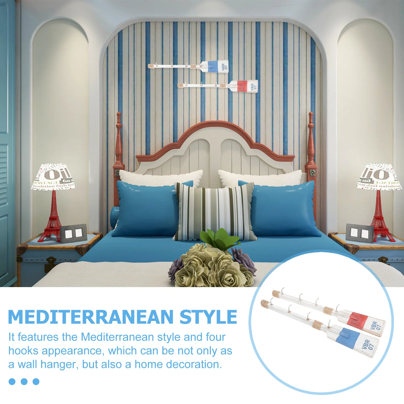 

2pcs Wooden Paddle Hooks Mediterranean Style Heavy Duty Wall Hanger For Bathroom Kitchen Beach House Storage Decorative Hook