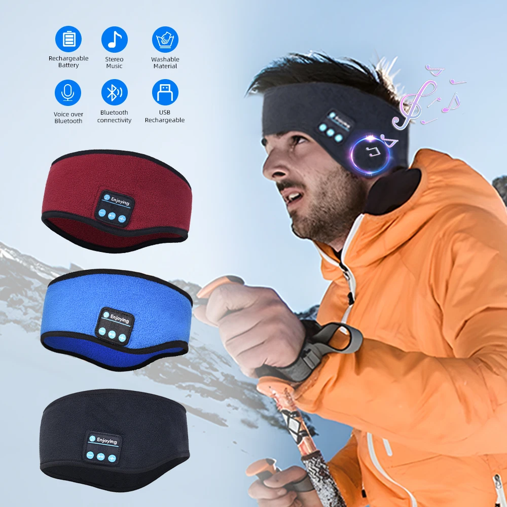 Sleep Headband Bluetooth Headphones, Warm Wireless Earphones Música Sports Speakers Sleeping Band para mulheres Homens, preto, azul, vermelho