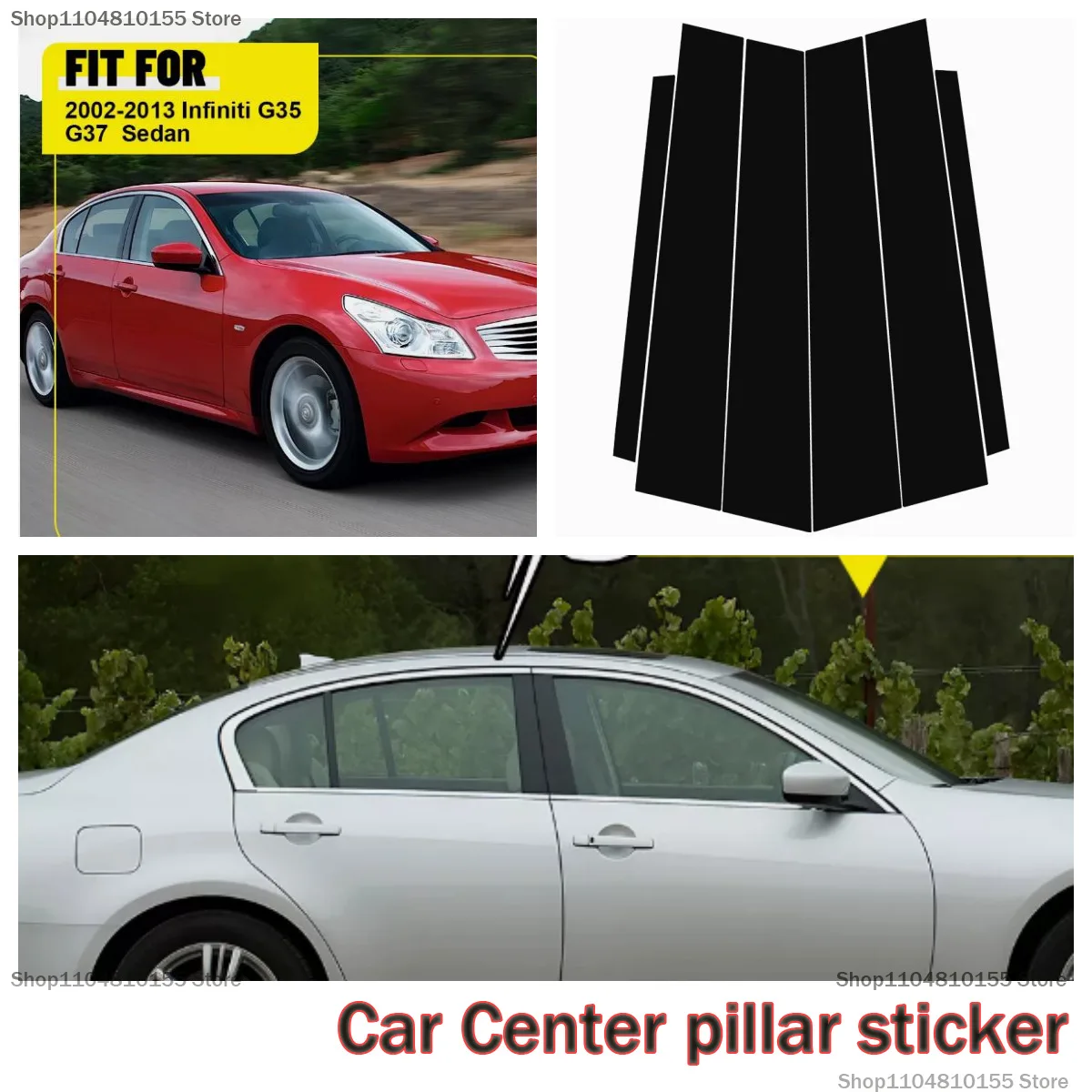 

For Infiniti FX35FX45 G25 G35 G37 2003-2008 window trim strip bright black center pillar sticker