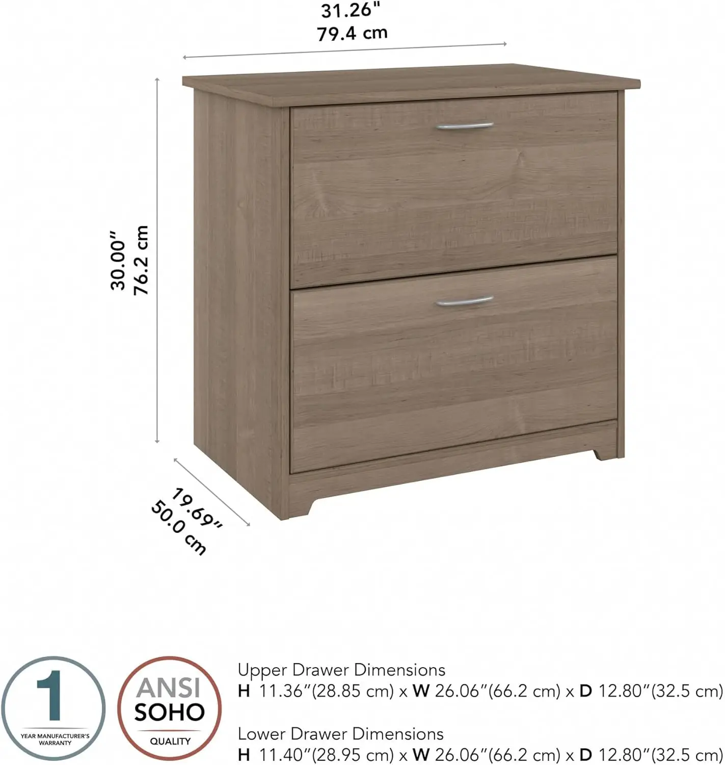 2-Drawer Lateral File Cabinet Letter/Legal Ash Gray 31-Inch