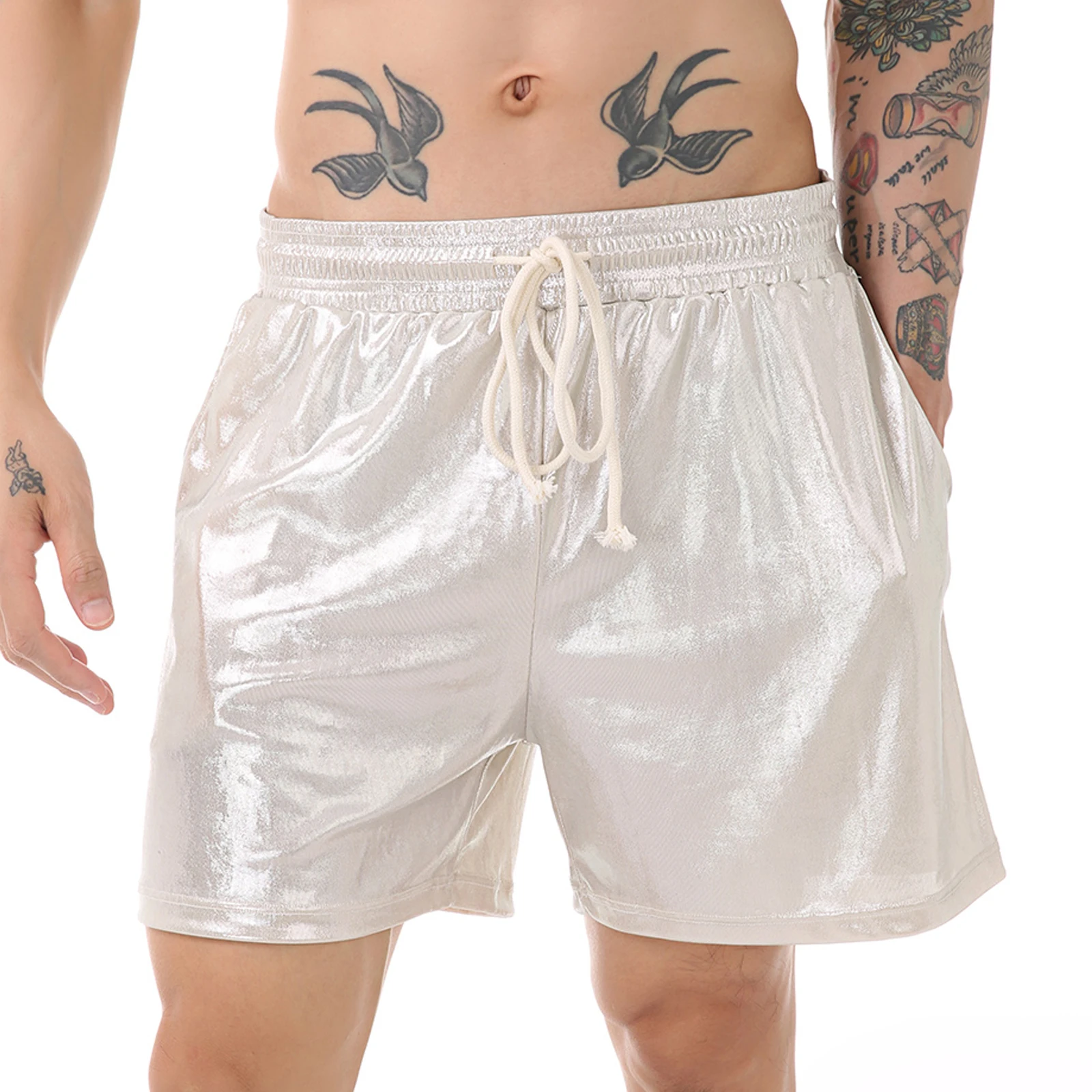 Men's Sexy Shiny Beach Brazilian Panties Gloss Lingerie Glossy Adjustable Boxer Shorts Loose loungewear Nightclub Men Costume