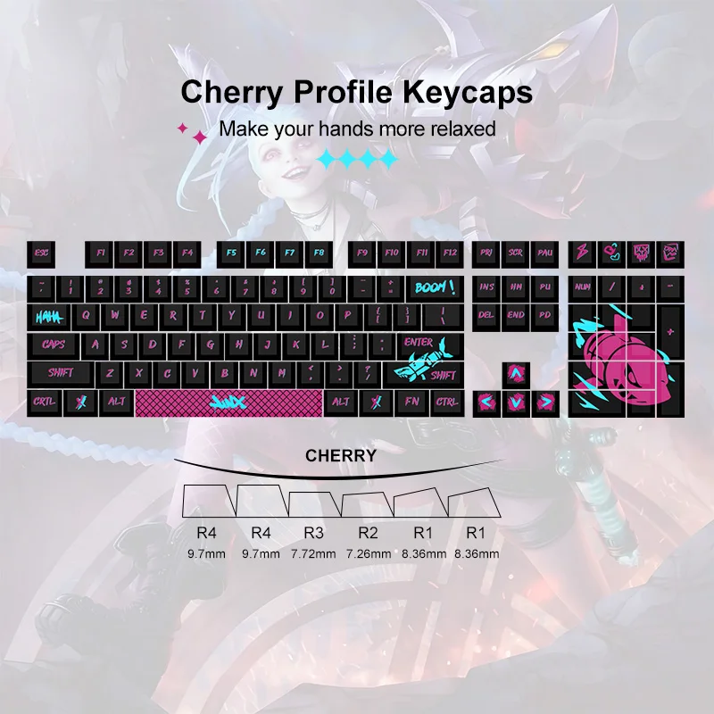 131 Keys For LOL Jinx Keycap Set  PBT With character designs  Custom Wireless keycaps For MX Switch Custom Mechanical Keyboard
