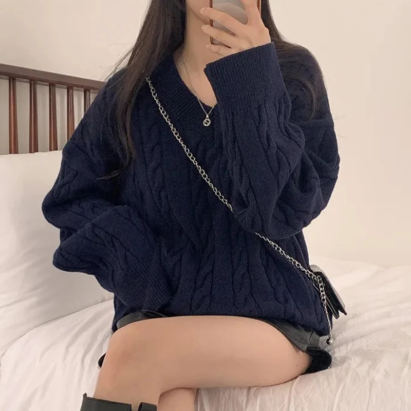 

Шикарный осенне-зимний вязаный свитер V-Ne Long Sve, женский модный универсальный свободный крой, трикотаж с рисунком для офиса