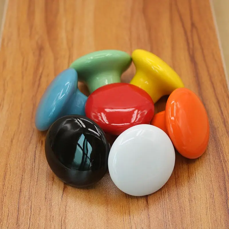 1pcs Candy Color Round Ceramic Design Glass Knobs Cupboard Drawer Pull Kitchen Cabinet Door Wardrobe Handles  Drawer Locker