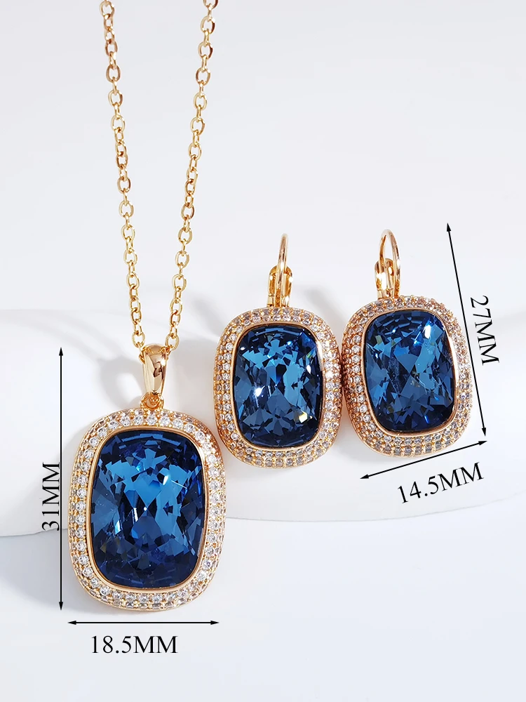 Trendy Jewellery Set made with Crystals from Austria for Ladies Elegant Accessories Fashion Rectangle Necklace and Earrings Sets