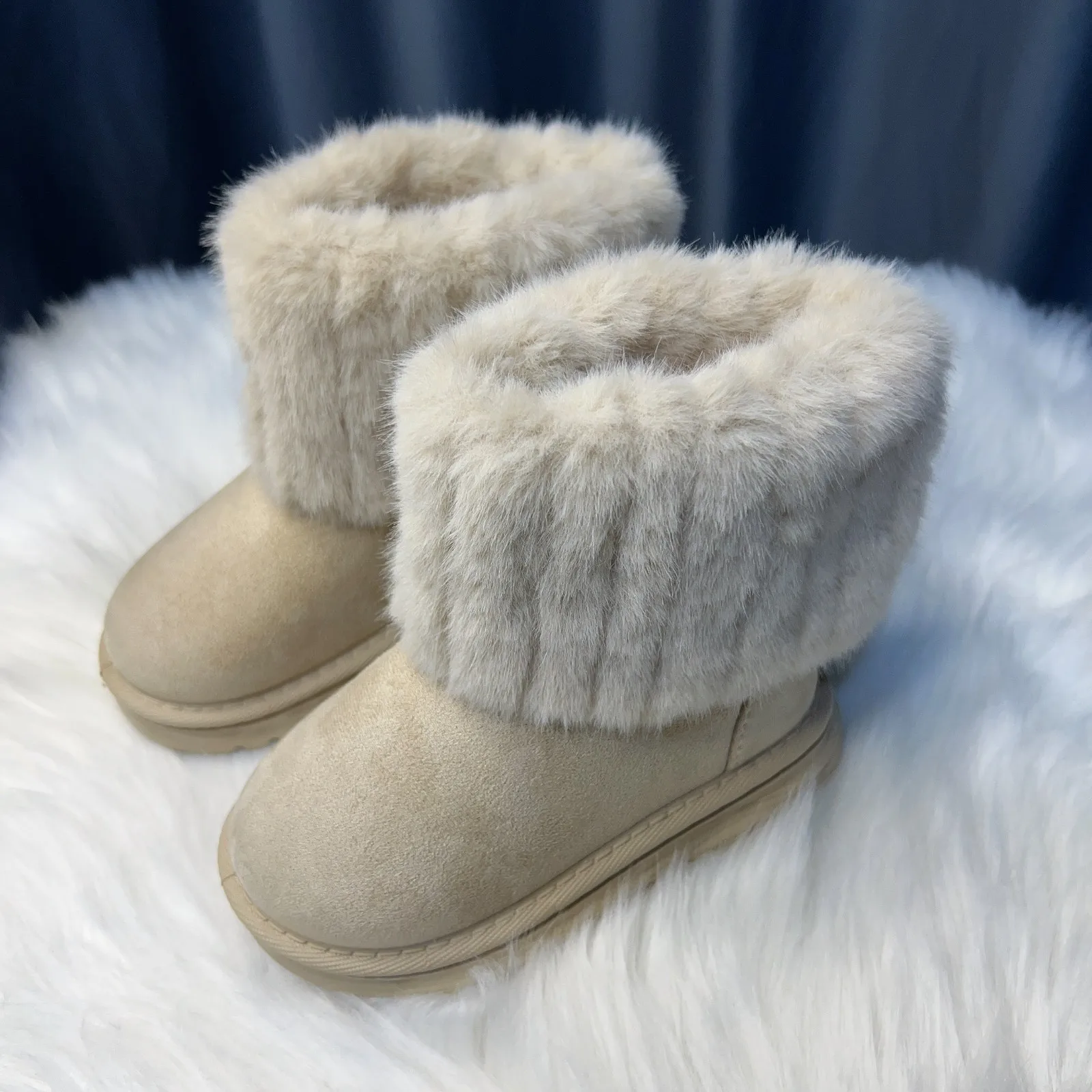 

Kids'Casual Shoes Snow Boots Ankle Boots PU Leather Solid Color Winter Shoes For Girls Anti-slip Warm Beige Shoes Size 25-36