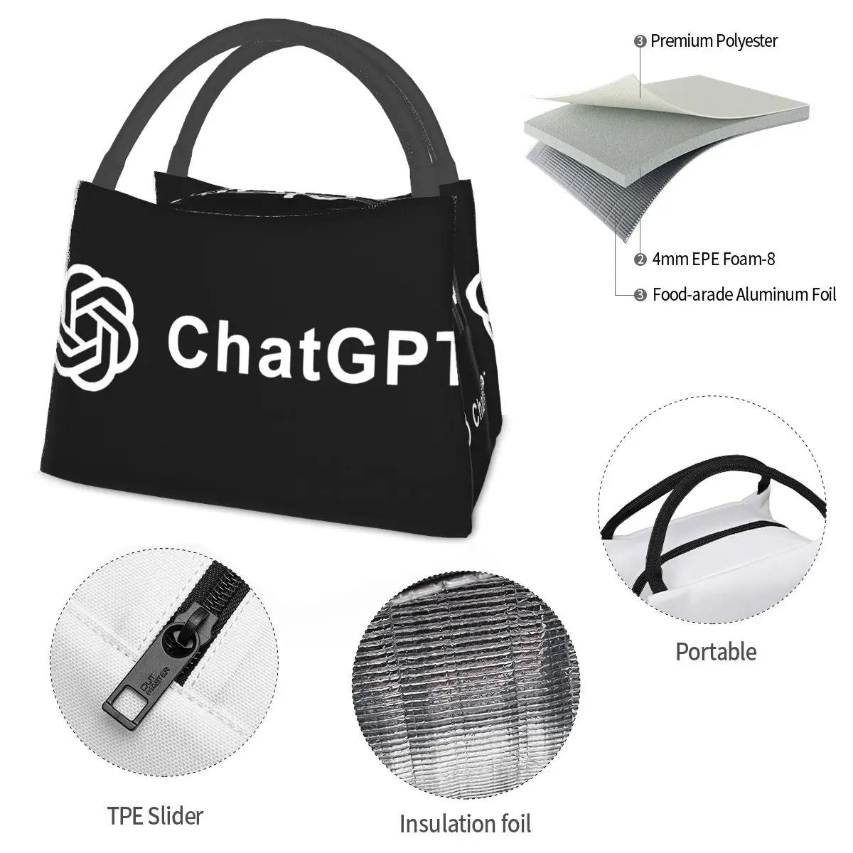 ChatGPT Logo Portable insulation bag for Cooler Food Office Pinic Container