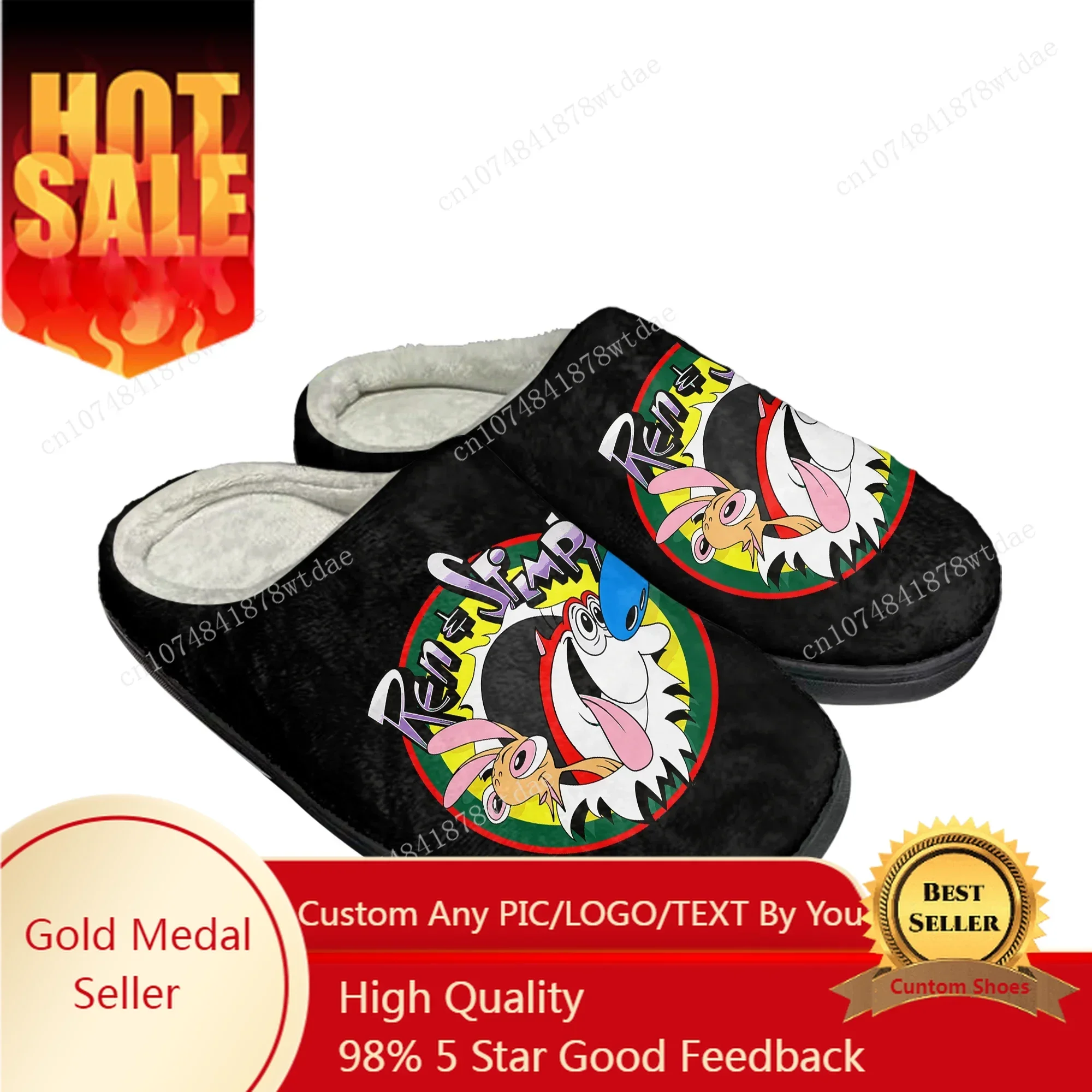 Anime Cartoon Stimpy Comic Ren Home Cotton Slippers Men Women Plush Bedroom Casual Keep Warm Shoes Custom Thermal Indoor Slipper