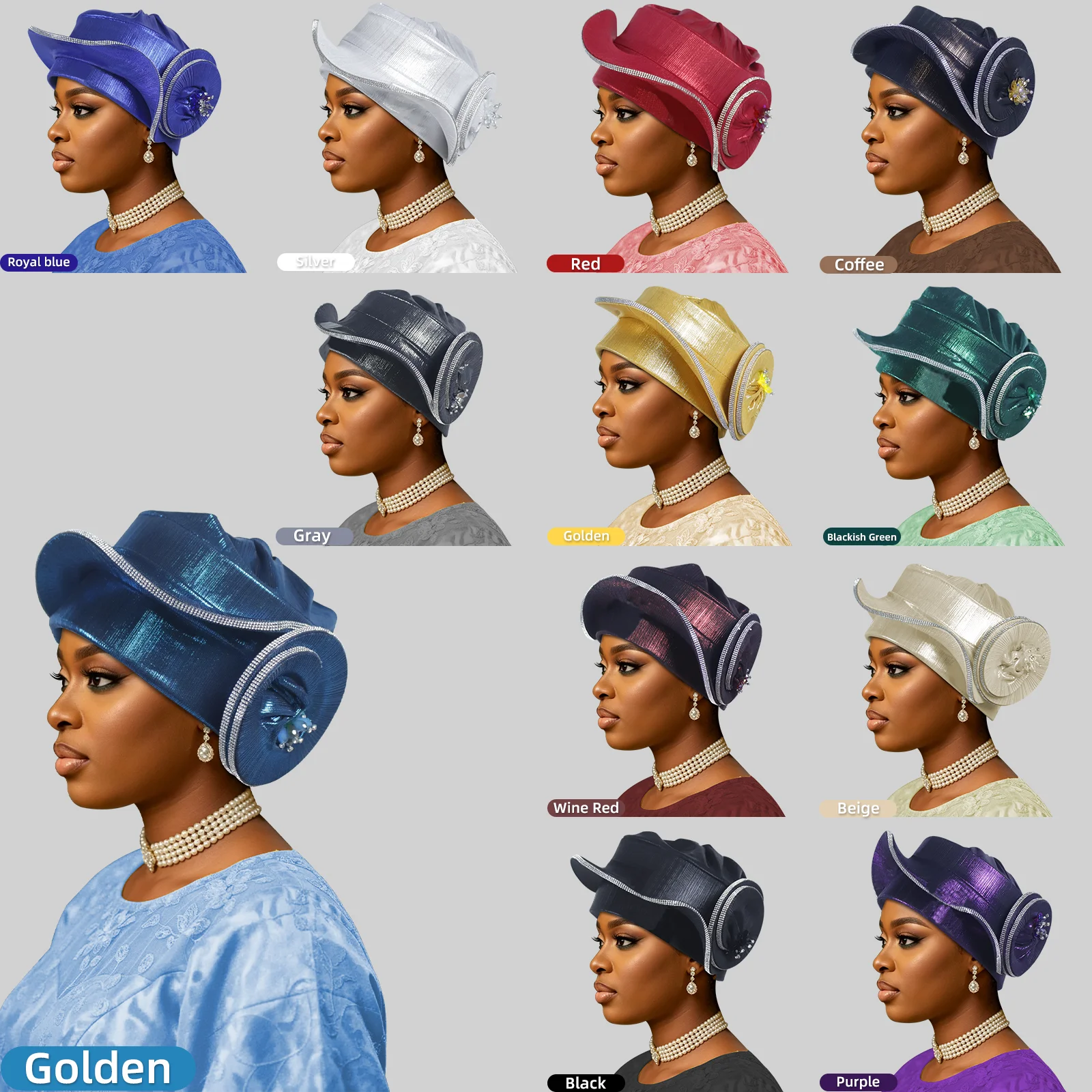Turbante de lujo con diamantes de imitación en espiral para mujer, pañuelo africano, Auto Gele, turbantes femeninos, accesorio para la cabeza Gele para bodas nigerianas