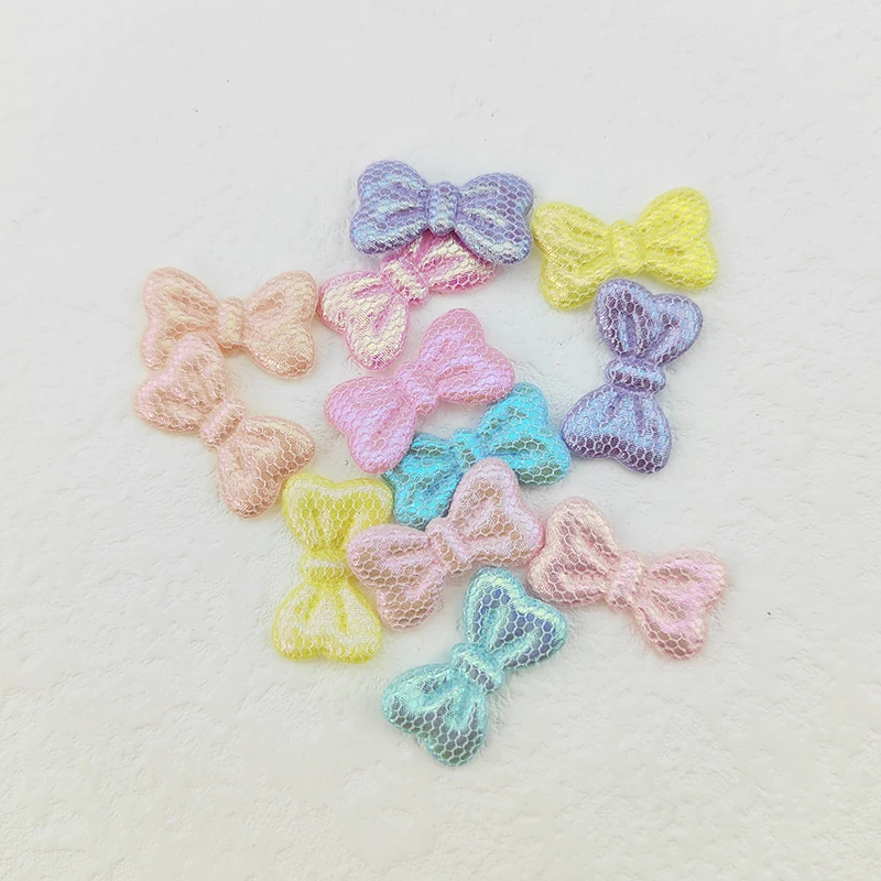 100Pcs 2 X 1.2CM Shiny Bowknot Applique Padded Patches For Clothes Hat Crafts Sewing Supplies DIY Headwear Hair Clips Bow Decor