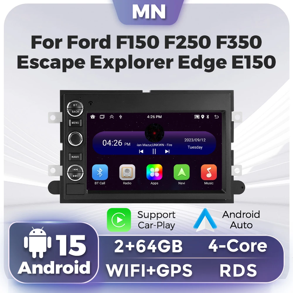 Knob + button Carplay Screen Android 15 For Ford F150 F250 F350 Mercury Explorer Mustang Expedition Escape Car Radio GPS Stereo