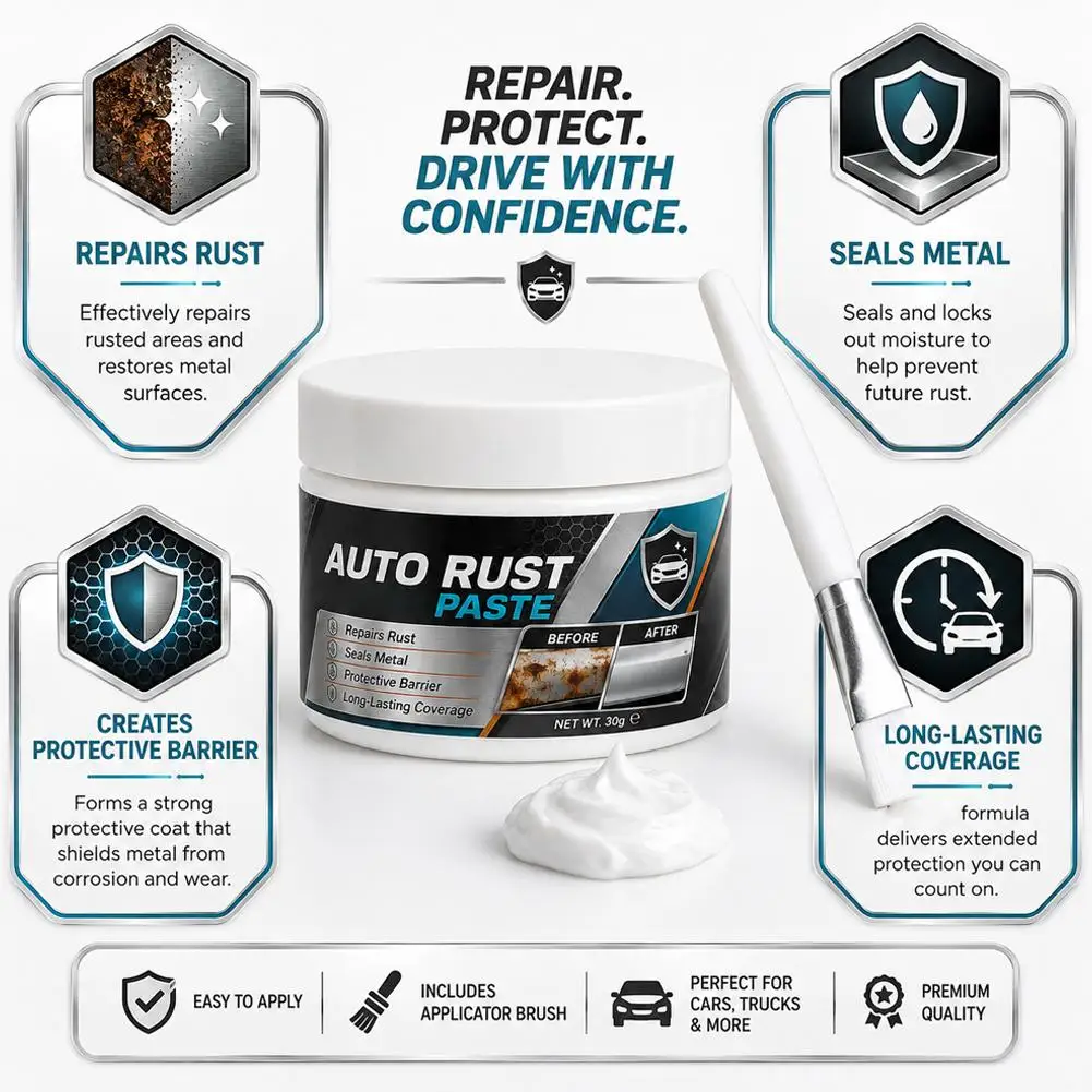 30g Universal Metal Rust Repair Paste White Rust Remover Auto Rust Shield Paste With Brush Auto Rust Treatment Protection