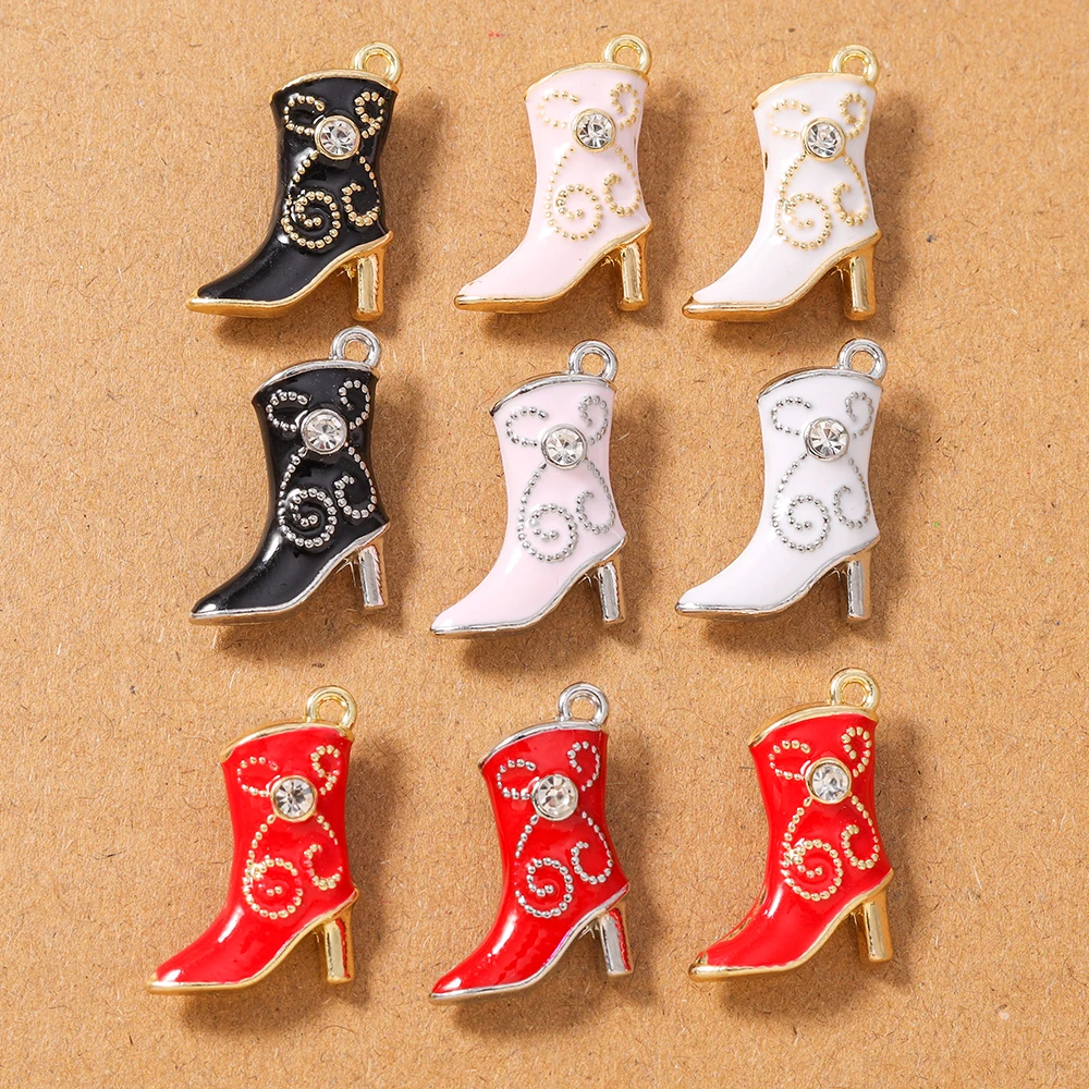 

5pcs Retro Enamel Crystal Boot Shoes Charms Pendants for Jewelry Making Necklace Earrings Bracelet DIY Accessories Supplies