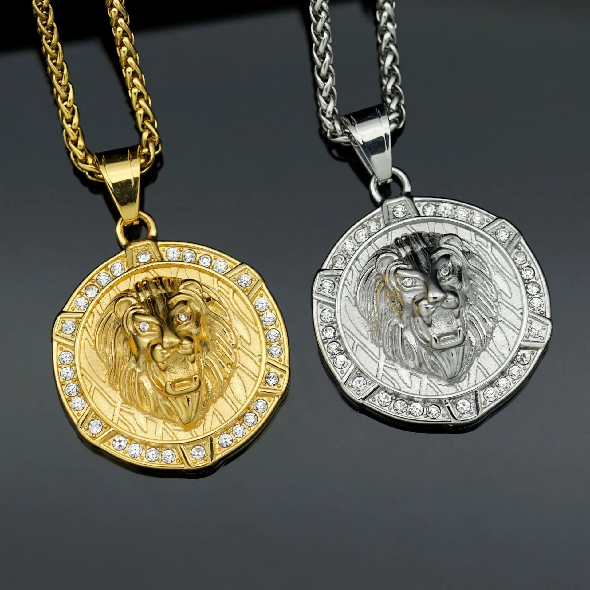 Classic Punk Gold Silver color Lion Pendant Necklace Men's stainless steel Rock Party Jewelry