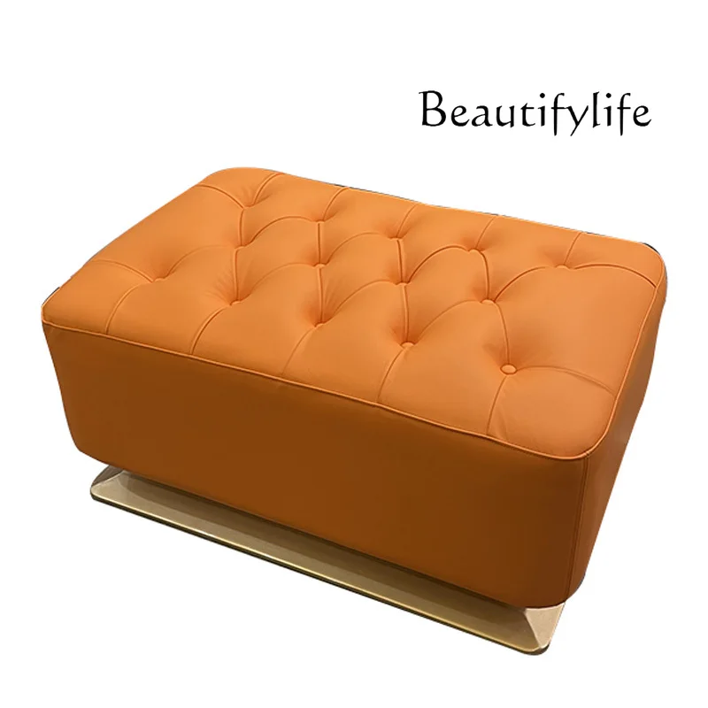 

Post-Modern Light Luxury Leather Sofa Stool Italian Villa Suite Living Room Simple Soft Bag Pedal