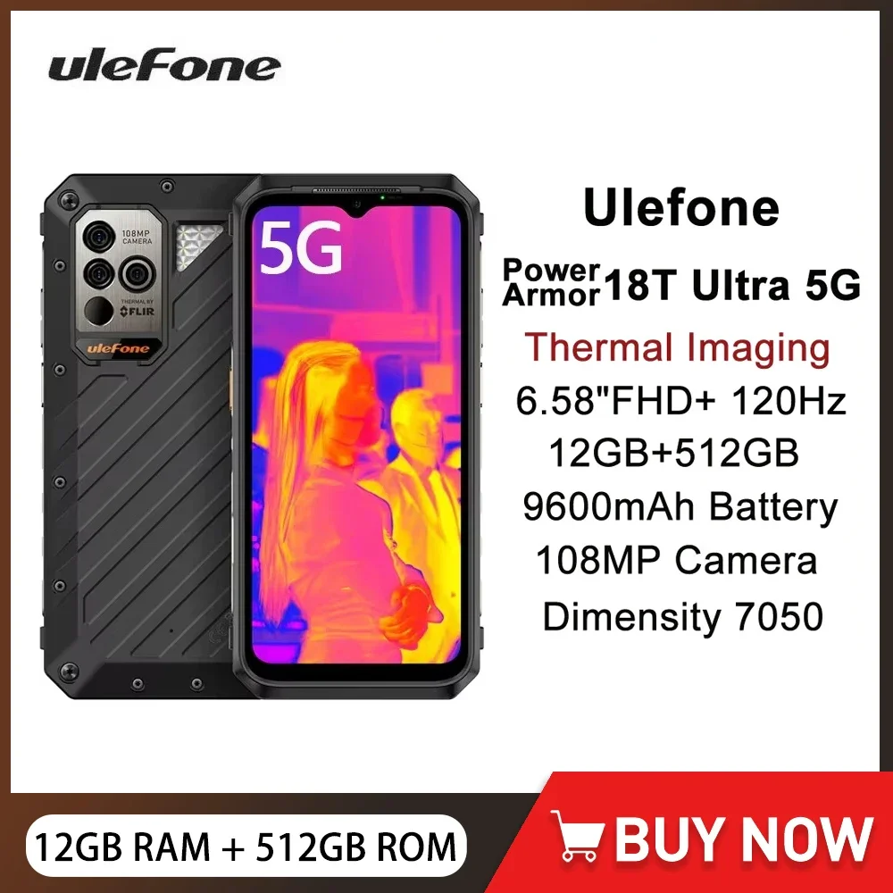 

Ulefone Power Armor 18T Ultra 5G Rugged Smartphone Android 12GB+512GB Mobile Phone Thermal Imaging 108MP Camera 9600mAh 66W NFC