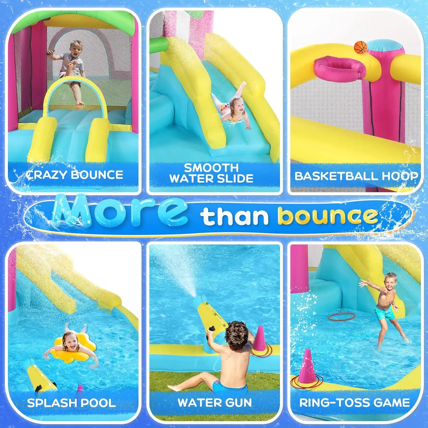 Inflatable Bounce House with Double Water Slide for Kids Toddler Age 3-10, Splash Pool Water Cannons, Ring-Toss Games for Outdoo view 4